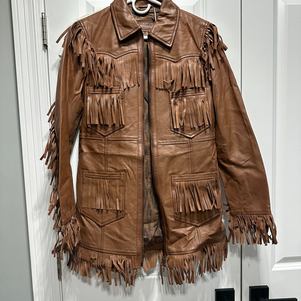 Sundance Tan Leather Jacket with Fringe